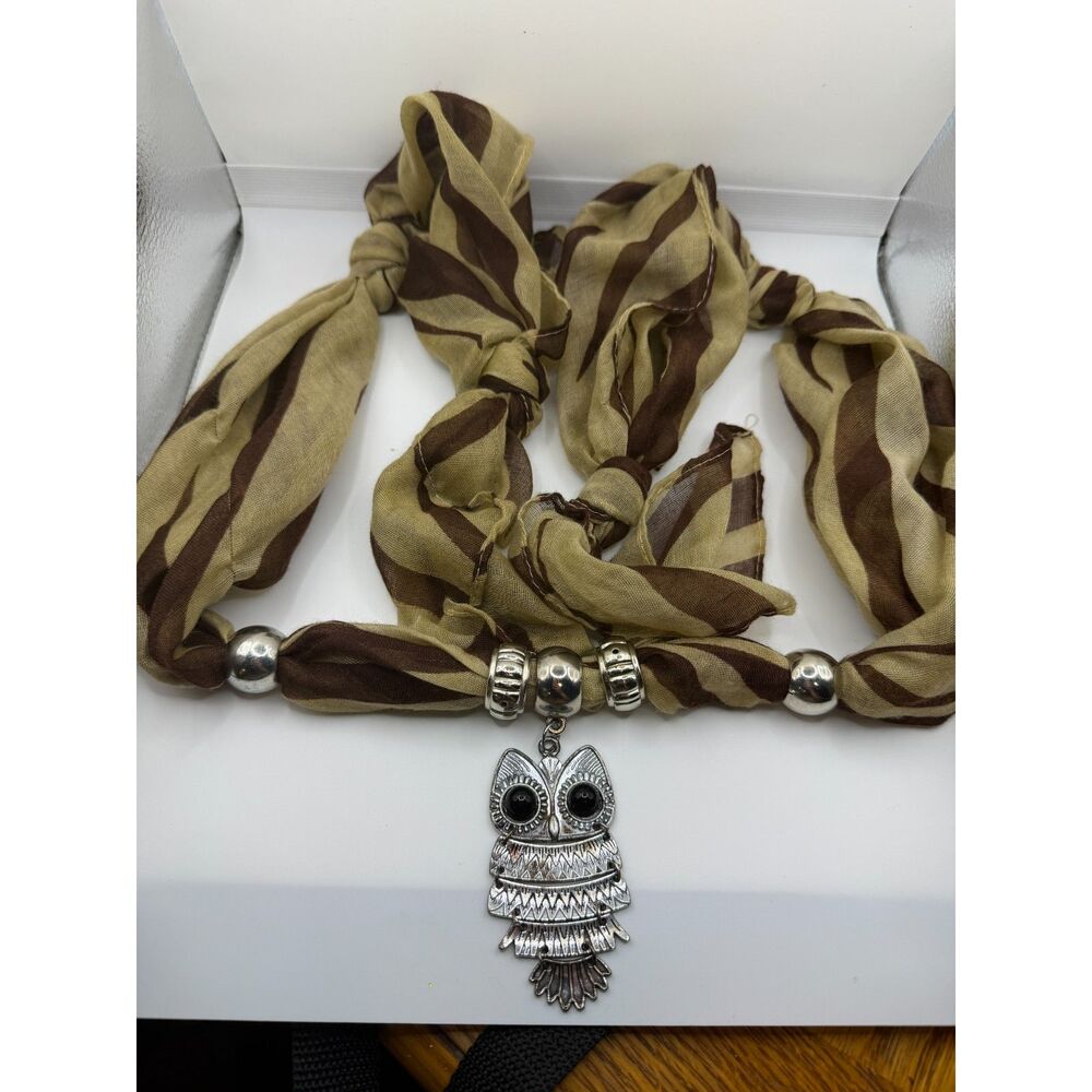 Chatties Tie Belt Womens 59in Brown Stripe Owl Pendant Beads